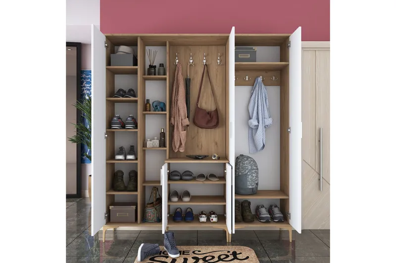 Lukkha Entrémøbel - Valnød finér/Hvid - Opbevaring - Tøjopbevaring - Garderobeskabe - Garderobeindretning - Kurveskuffestativ