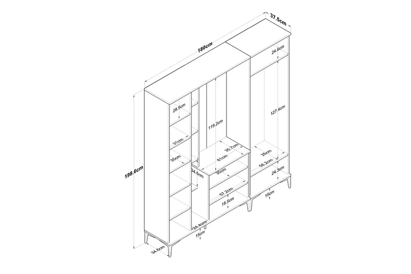 Lukkha Entrémøbel - Valnød finér/Hvid - Opbevaring - Tøjopbevaring - Garderobeskabe - Garderobeindretning - Kurveskuffestativ