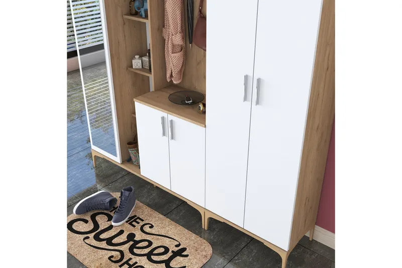 Lukkha Entrémøbel - Valnød finér/Hvid - Opbevaring - Tøjopbevaring - Garderobeskabe - Garderobeindretning - Kurveskuffestativ