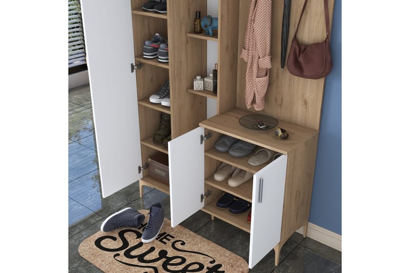 Lukkha Entrémøbel - Valnød finér/Hvid - Opbevaring - Tøjopbevaring - Garderobeskabe - Garderobeindretning - Kurveskuffestativ
