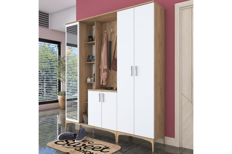 Lukkha Entrémøbel - Valnød finér/Hvid - Opbevaring - Tøjopbevaring - Garderobeskabe - Garderobeindretning - Kurveskuffestativ