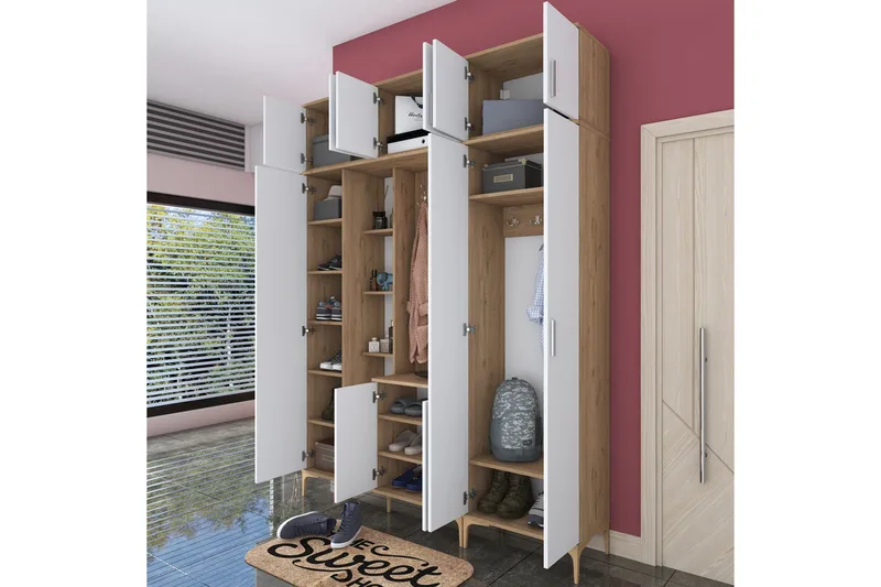 Lukkha Entrémøbel - Valnød finér/Hvid - Opbevaring - Tøjopbevaring - Garderobeskabe - Garderobeindretning - Kurveskuffestativ