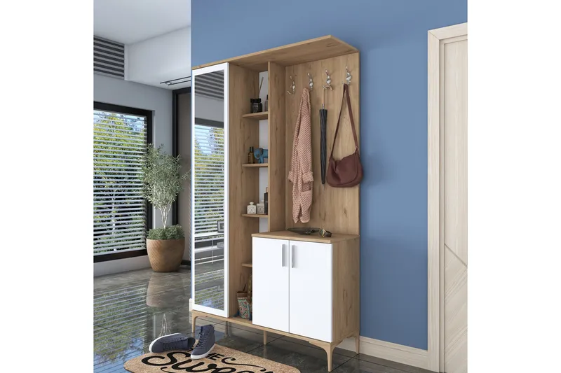 Lukkha Entrémøbel - Valnød finér/Hvid - Opbevaring - Tøjopbevaring - Garderobeskabe - Garderobeindretning - Kurveskuffestativ