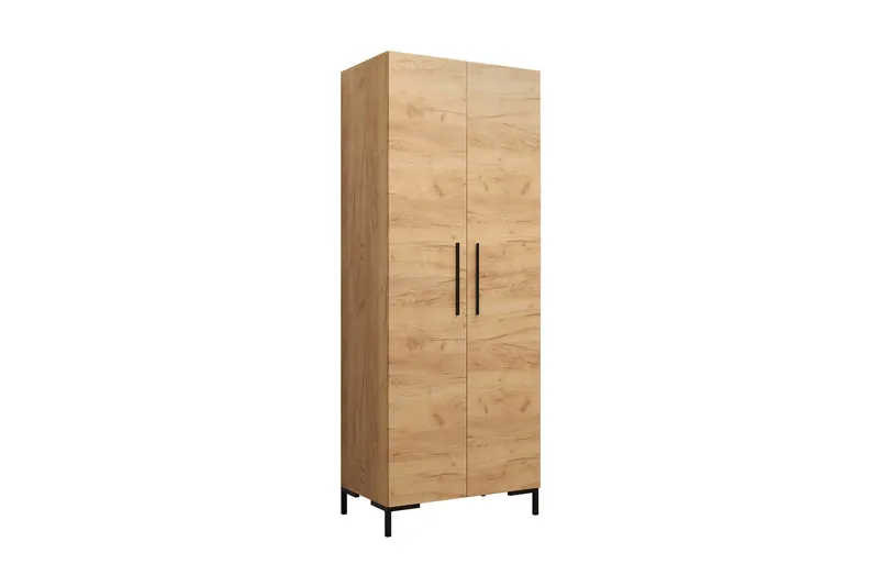 Garderobeskab 74 cm i Lyst Træ - Guld|Sort - Opbevaring - Tøjopbevaring - Garderobeskabe