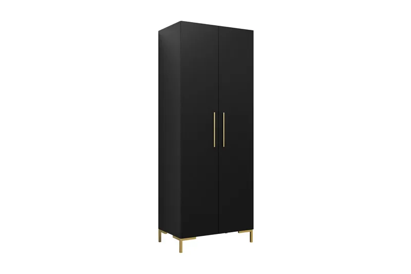 Garderobeskab 74 cm i Malet Træ, Sort|Guld