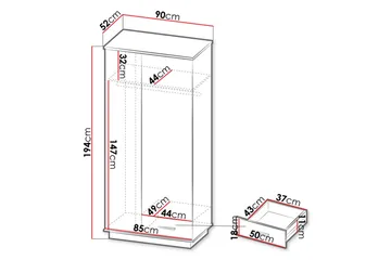 Garderobeskab 90 cm i Eg - Sort|Brun - Opbevaring - Tøjopbevaring - Garderobeskabe
