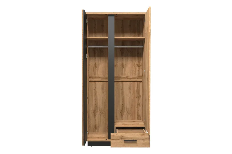 Garderobeskab 90 cm i Eg - Sort|Brun - Opbevaring - Tøjopbevaring - Garderobeskabe