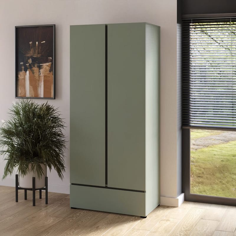 Garderobeskab Cross S 2 Døre 1 Skuffe - Grøn - Opbevaring - Tøjopbevaring - Garderobeskabe