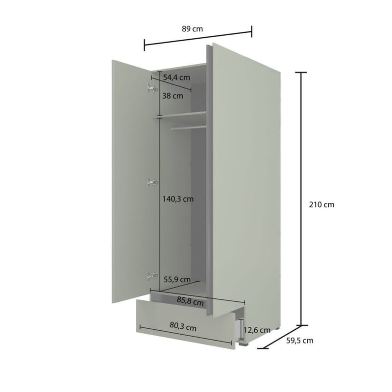 Garderobeskab Cross S 2 Døre 1 Skuffe - Grøn - Opbevaring - Tøjopbevaring - Garderobeskabe