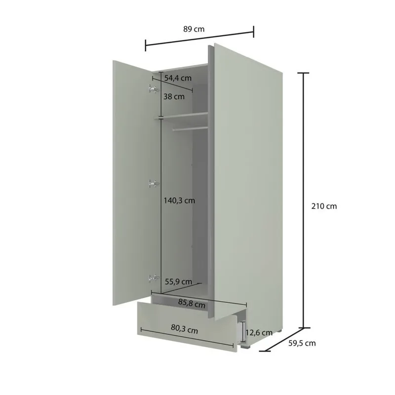 Garderobeskab Cross S 2 Døre 1 Skuffe - Grøn - Opbevaring - Tøjopbevaring - Garderobeskabe
