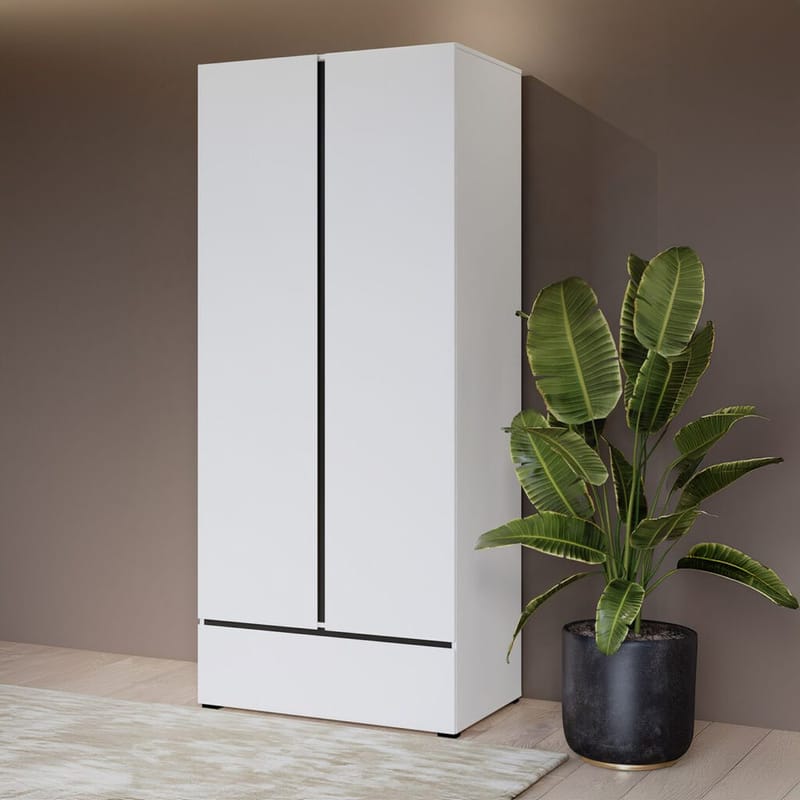 Garderobeskab Cross S 2 Døre 1 Skuffe - Hvid - Opbevaring - Tøjopbevaring - Garderobeskabe