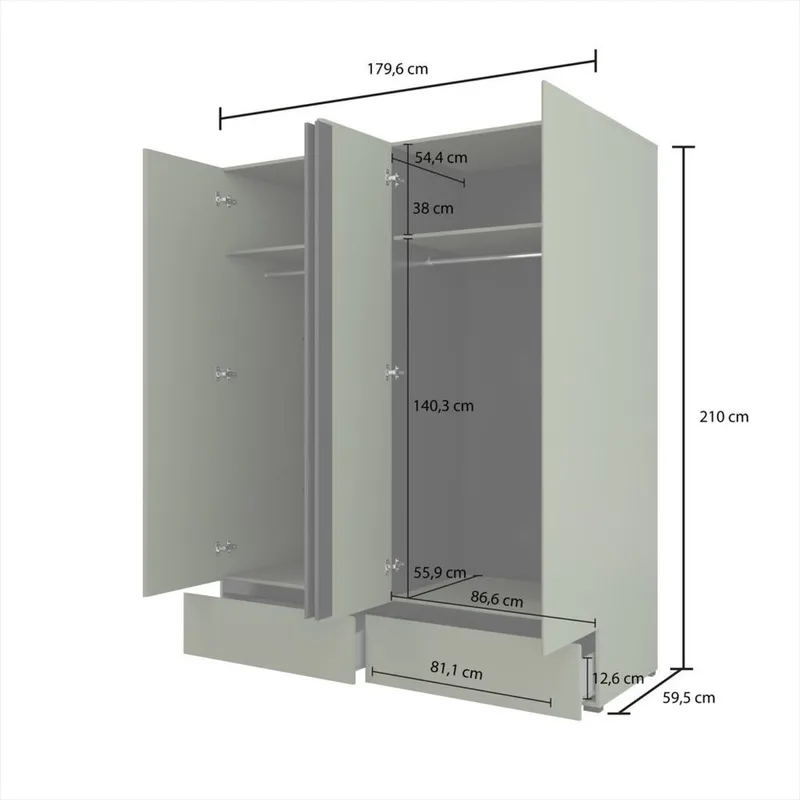 Garderobeskab Cross S 4 Døre med 2 Skuffer - Grøn - Opbevaring - Tøjopbevaring - Garderobeskabe