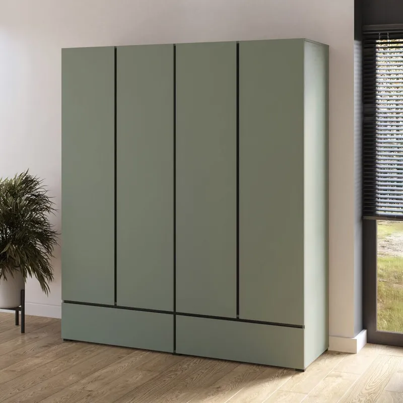 Garderobeskab Cross S 4 Døre med 2 Skuffer - Grøn - Opbevaring - Tøjopbevaring - Garderobeskabe