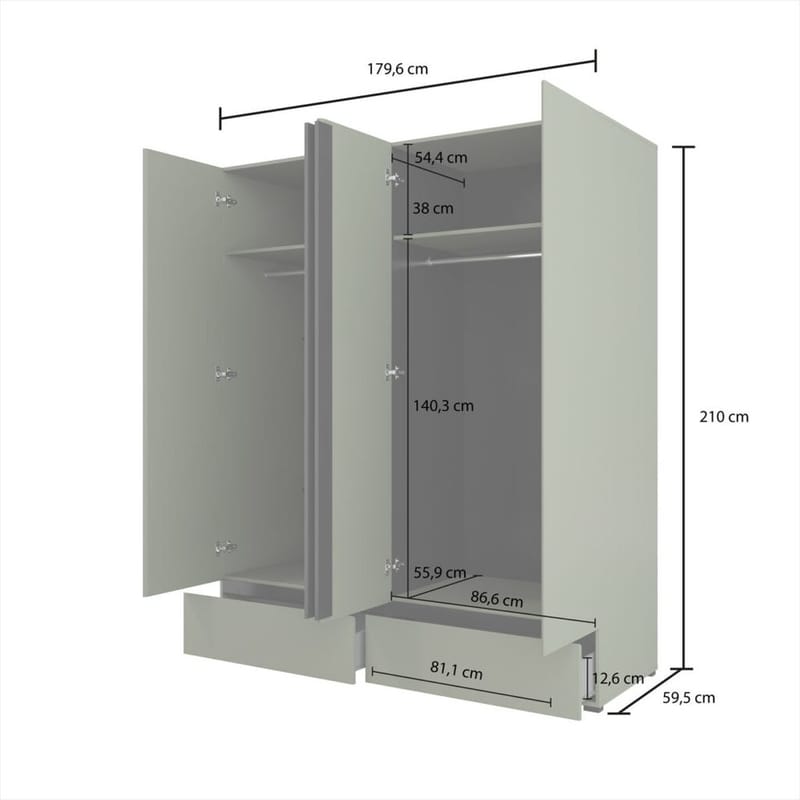 Garderobeskab Cross S 4 Døre med 2 Skuffer - Grøn - Opbevaring - Tøjopbevaring - Garderobeskabe
