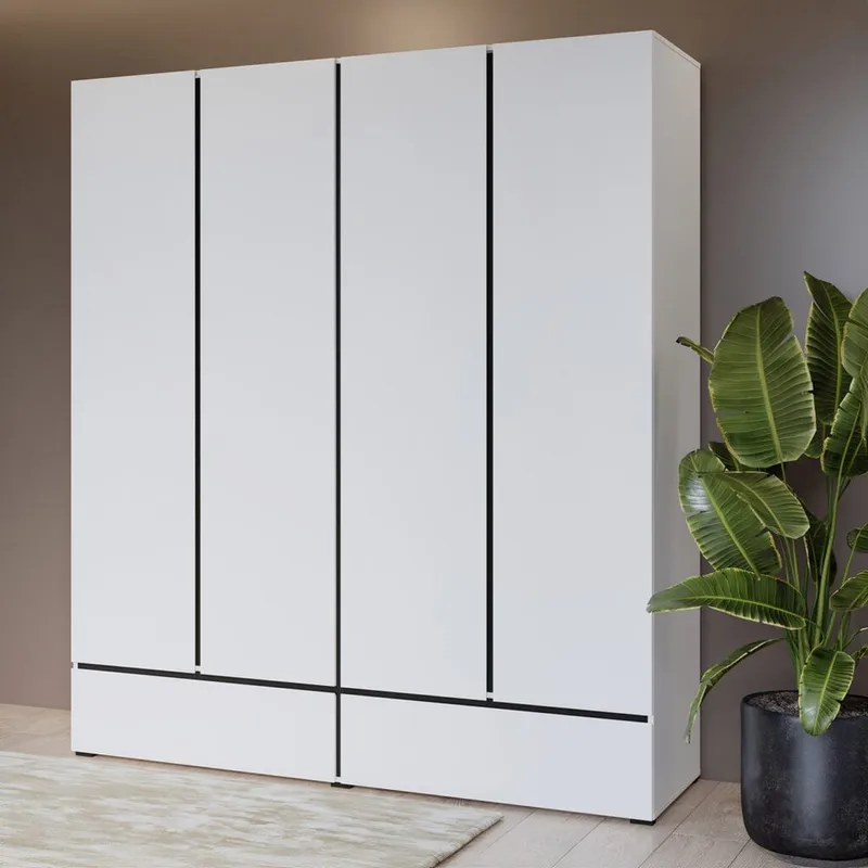 Garderobeskab Cross S 4 Døre med 2 Skuffer - Hvid - Opbevaring - Tøjopbevaring - Garderobeskabe