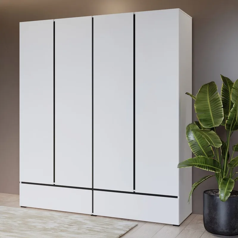 Garderobeskab Cross S 4 Døre med 2 Skuffer - Hvid - Opbevaring - Tøjopbevaring - Garderobeskabe