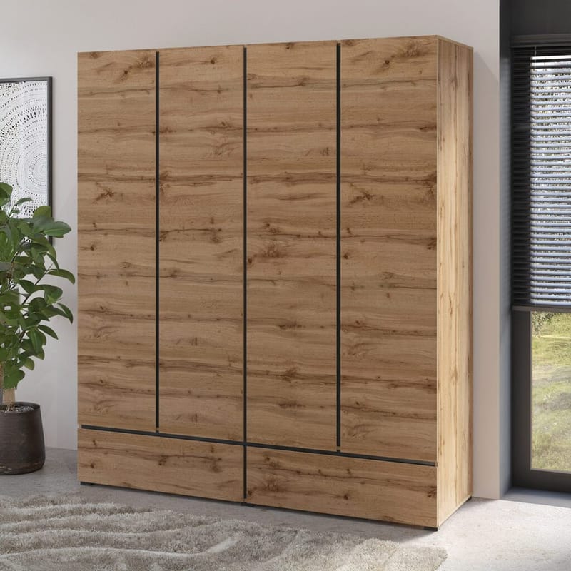 Garderobeskab Cross S 4 Døre med 2 Skuffer - Wotan Eg - Opbevaring - Tøjopbevaring - Garderobeskabe