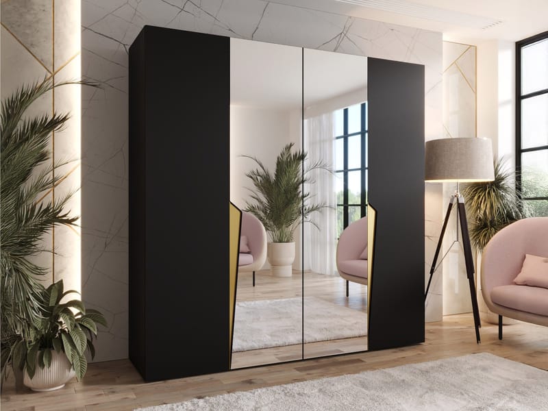 garderobeskab Garderob PIANO 2 200 sort Guld - Opbevaring - Tøjopbevaring - Garderobeskabe