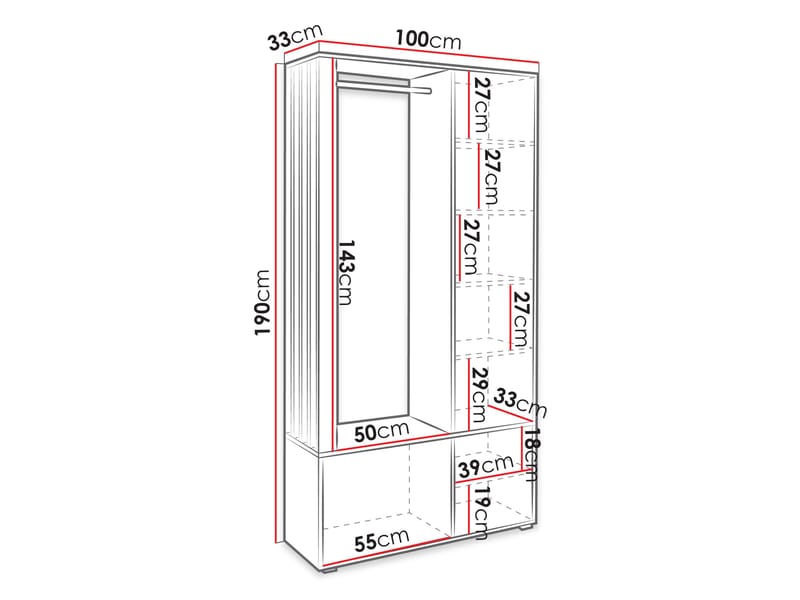 garderobeskab Garderobe MILO brun - Opbevaring - Tøjopbevaring - Garderobeskabe