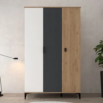 Garderobeskab Hanah Home Neva (123 x 200 x 52 cm) Eg hvid antracit - Eg/Hvid/Antracit - Opbevaring - Tøjopbevaring - Garderobeskabe - Garderobeskab & klædeskab