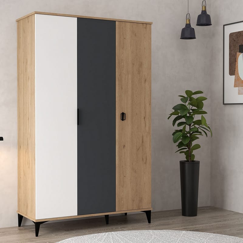 Garderobeskab Hanah Home Neva (123 x 200 x 52 cm) Eg hvid antracit - Eg/Hvid/Antracit - Opbevaring - Tøjopbevaring - Garderobeskabe - Garderobeskab & klædeskab