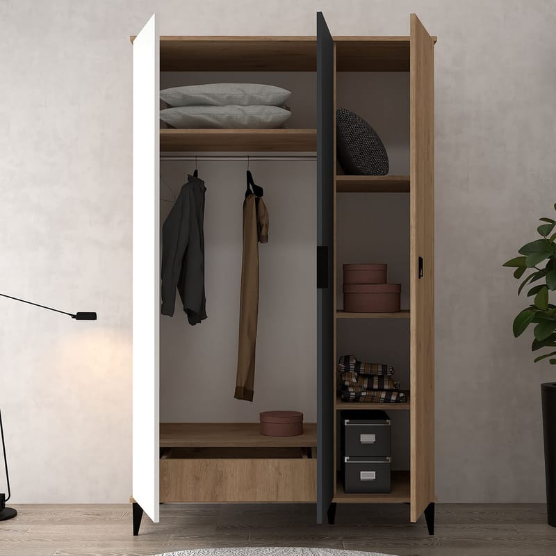 Garderobeskab Hanah Home Neva (123 x 200 x 52 cm) Eg hvid antracit - Eg/Hvid/Antracit - Opbevaring - Tøjopbevaring - Garderobeskabe - Garderobeskab & klædeskab