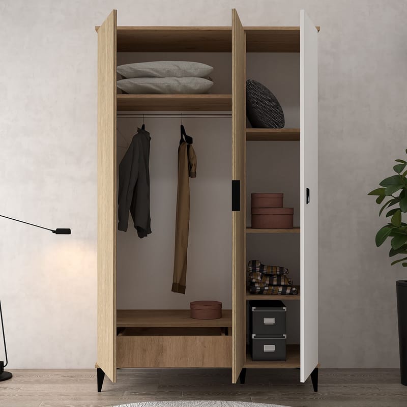 Garderobeskab Hanah Home Neva (123 x 200 x 52 cm) Eg hvid - Eg og hvid - Opbevaring - Tøjopbevaring - Garderobeskabe - Garderobeskab & klædeskab