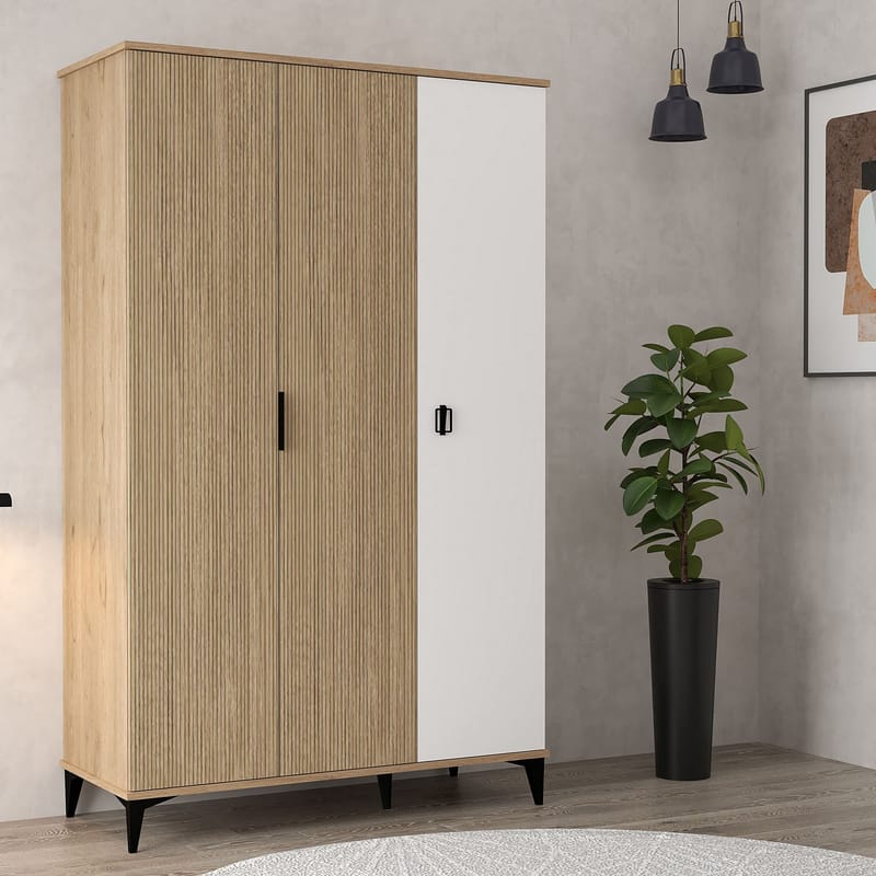 Garderobeskab Hanah Home Neva (123 x 200 x 52 cm) Eg hvid - Eg og hvid - Opbevaring - Tøjopbevaring - Garderobeskabe - Garderobeskab & klædeskab