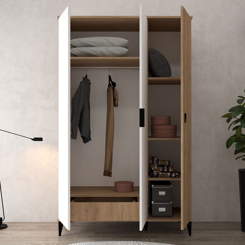 Garderobeskab Hanah Home Neva (123 x 200 x 52 cm) Sapphire eg hvid - Sapphire Oak og hvid - Opbevaring - Tøjopbevaring - Garderobeskabe - Garderobeskab & klædeskab