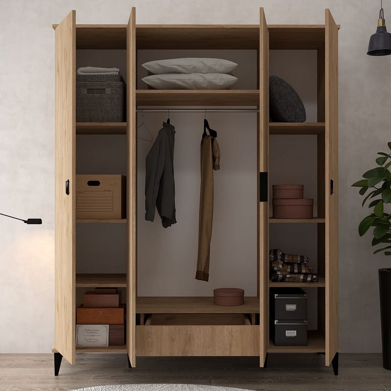 Garderobeskab Hanah Home Neva Wide (164 x 200 x 52 cm) Safireg - Sapphire Oak - Opbevaring - Tøjopbevaring - Garderobeskabe - Garderobeskab & klædeskab