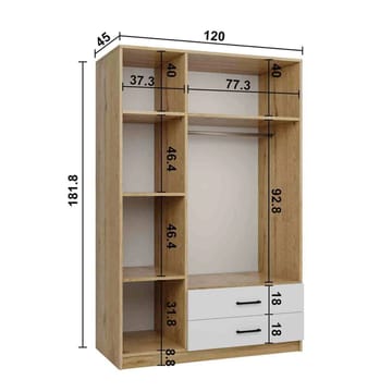 Garderobeskab Hanah Home Yaman (120 x 181 x 45 cm) Valnød hvid - Valnød og hvid - Opbevaring - Tøjopbevaring - Garderobeskabe - Garderobeskab & klædeskab