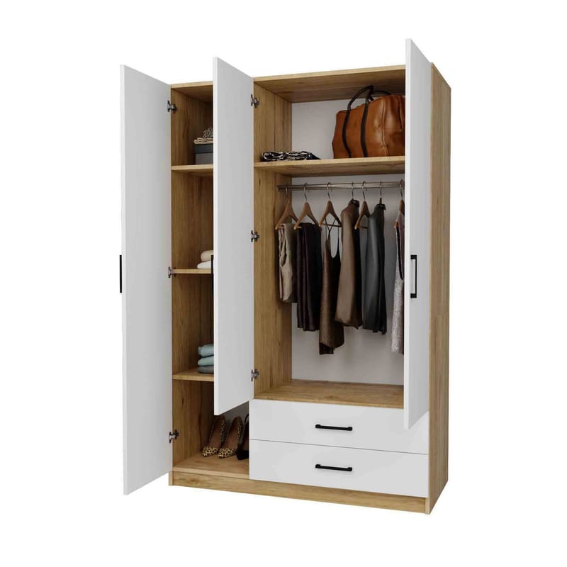 Garderobeskab Hanah Home Yaman (120 x 181 x 45 cm) Valnød hvid - Valnød og hvid - Opbevaring - Tøjopbevaring - Garderobeskabe - Garderobeskab & klædeskab