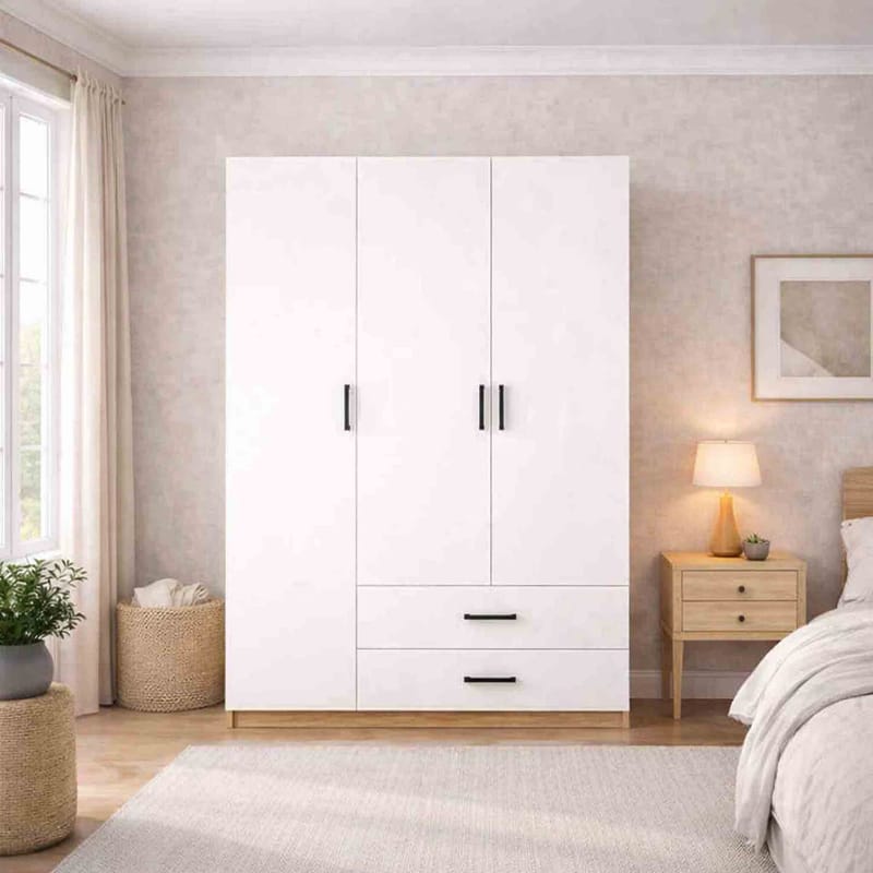 Garderobeskab Hanah Home Yaman (120 x 181 x 45 cm) Valnød hvid - Valnød og hvid - Opbevaring - Tøjopbevaring - Garderobeskabe - Garderobeskab & klædeskab