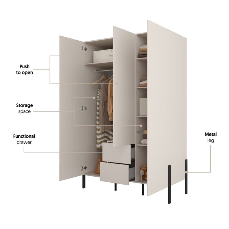 Garderobeskab Jukon S 3 Døre med 2 Skuffer - Opbevaring - Tøjopbevaring - Garderobeskabe