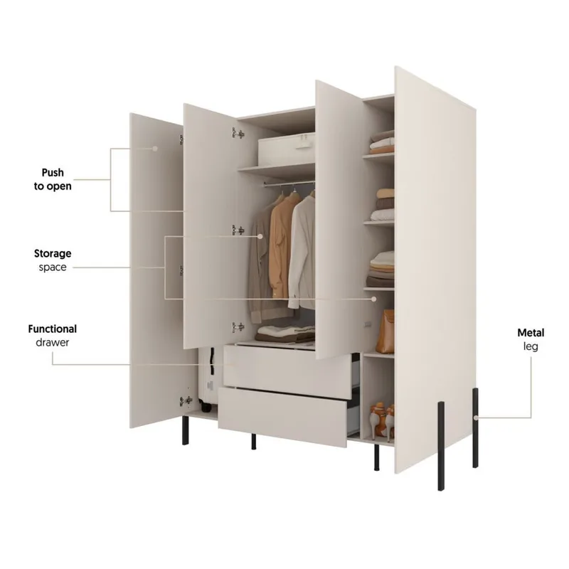 Garderobeskab Jukon S 4 Døre med 2 Skuffer - Opbevaring - Tøjopbevaring - Garderobeskabe