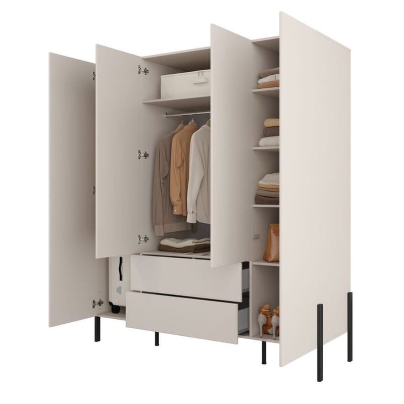 Garderobeskab Jukon S 4 Døre med 2 Skuffer - Opbevaring - Tøjopbevaring - Garderobeskabe