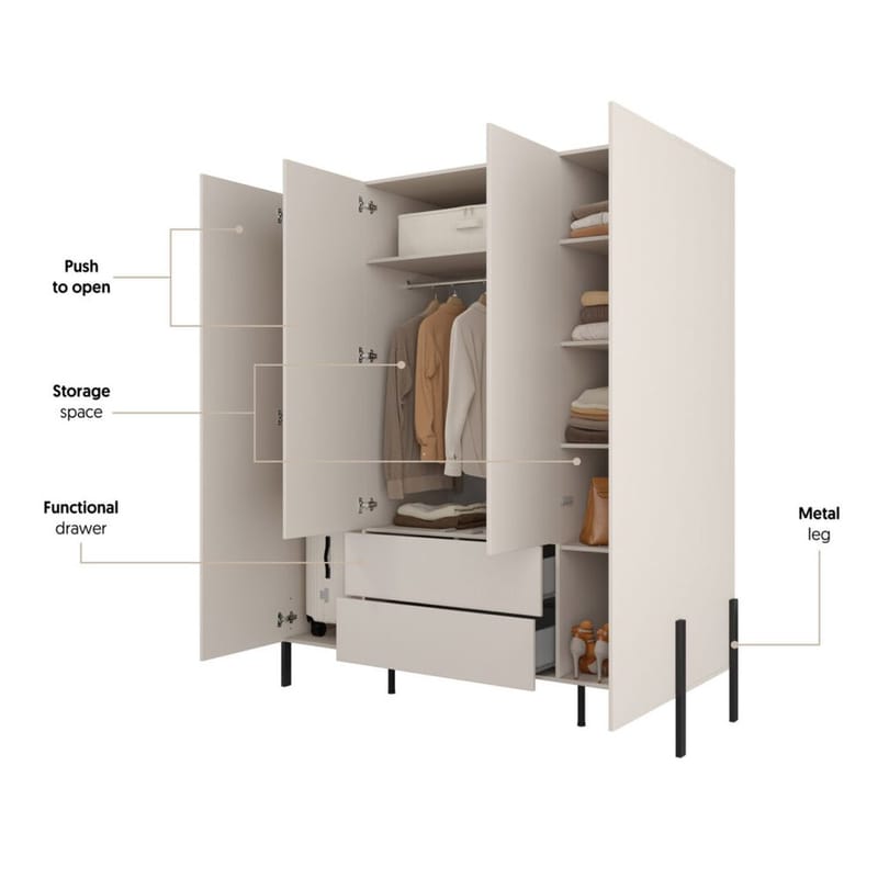Garderobeskab Jukon S 4 D øre med 2 Skuffer - Opbevaring - Tøjopbevaring - Garderobeskabe