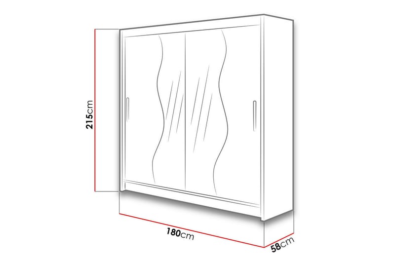 Douglas Garderobe 180x57x215 cm - Sort | Spejl | Led lys - Opbevaring - Tøjopbevaring - Garderobeskabe - Garderobeskab & klædeskab