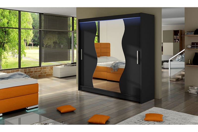 Douglas Garderobe 180x57x215 cm - Sort | Spejl | Led lys - Opbevaring - Tøjopbevaring - Garderobeskabe - Garderobeskab & klædeskab