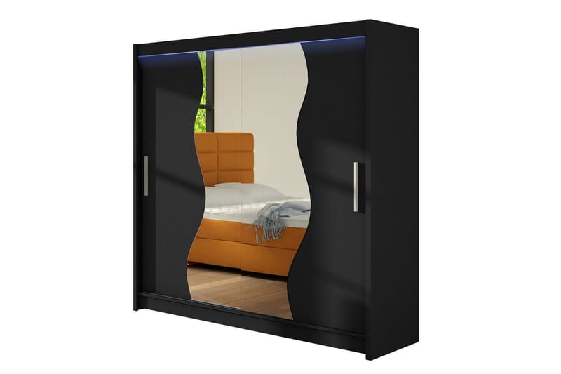 Douglas Garderobe 180x57x215 cm, Sort | Spejl | Led lys