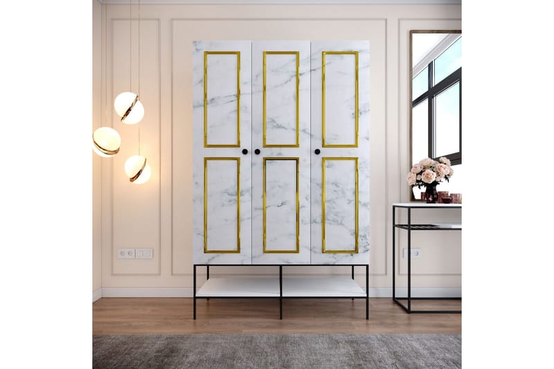 Elesham Garderobe 50x126 - Hvid/Sort/Guld - Opbevaring - Tøjopbevaring - Garderobeskabe - Garderobeskab & klædeskab