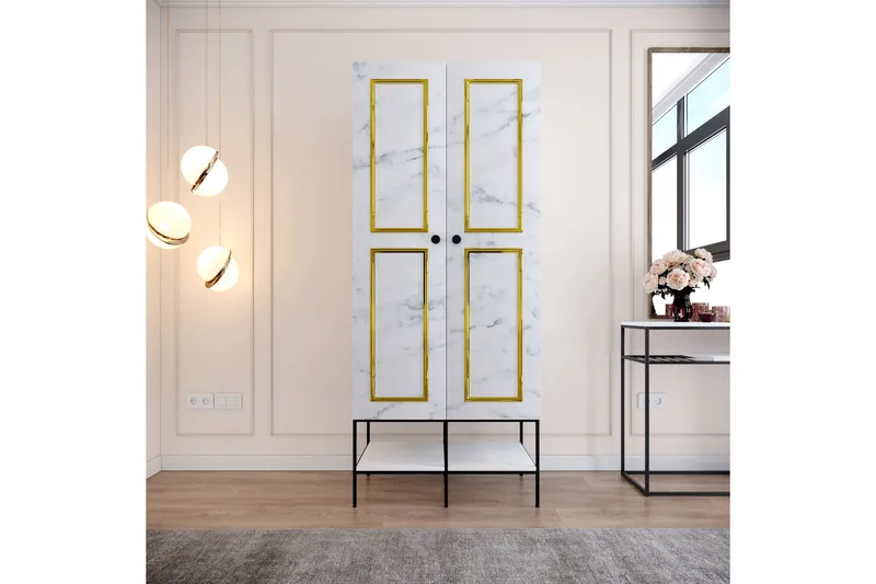 Elesham Garderobe 50x84, Hvid / Sort / Guld