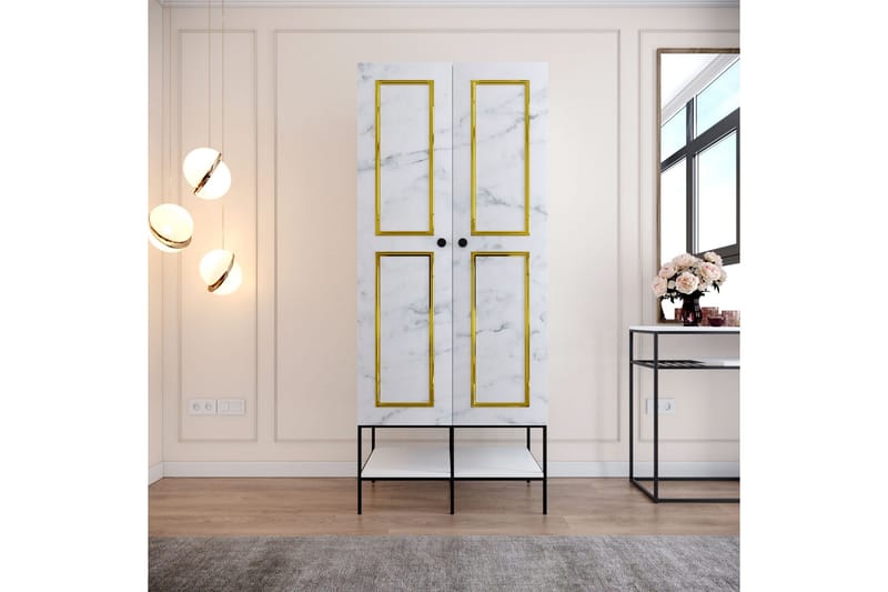 Elesham Garderobe 50x84, Hvid / Sort / Guld