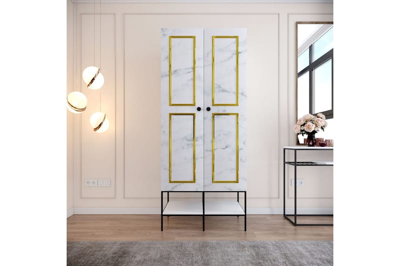 Elesham Garderobe 50x84 - Hvid / Sort / Guld - Opbevaring - Tøjopbevaring - Garderobeskabe - Garderobeskab & klædeskab