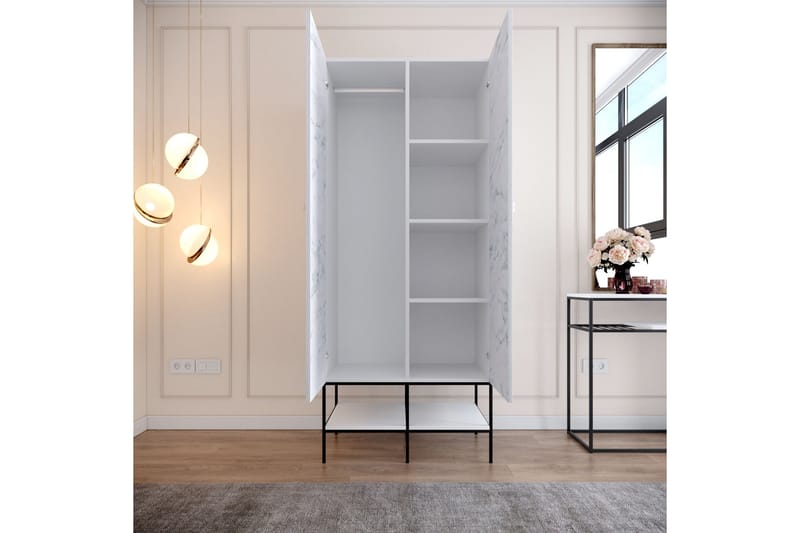 Elesham Garderobe 50x84 - Hvid / Sort / Guld - Opbevaring - Tøjopbevaring - Garderobeskabe - Garderobeskab & klædeskab
