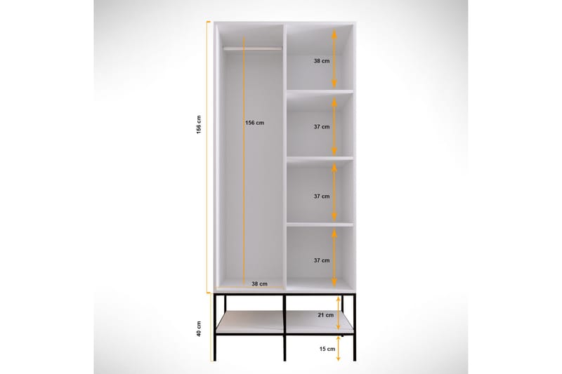 Elesham Garderobe 50x84 - Hvid / Sort / Guld - Opbevaring - Tøjopbevaring - Garderobeskabe - Garderobeskab & klædeskab