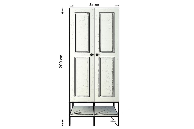 Elesham Garderobe 50x84 - Hvid / Sort / Guld - Garderobeskab & klædeskab