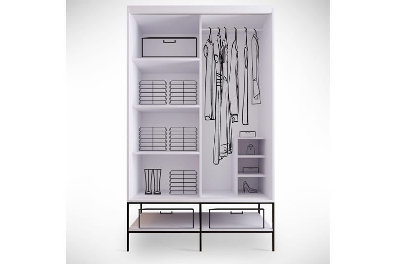 Elesham Garderobe 57x120 - Hvid / Sort / Guld - Opbevaring - Tøjopbevaring - Garderobeskabe - Garderobeskab & klædeskab