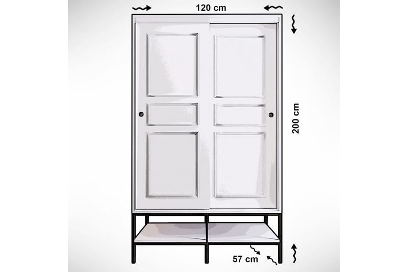 Elesham Garderobe 57x120 - Hvid / Sort / Guld - Opbevaring - Tøjopbevaring - Garderobeskabe - Garderobeskab & klædeskab