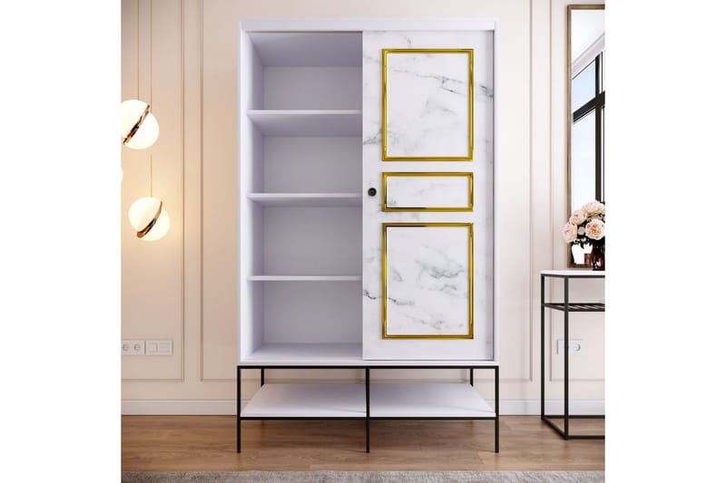 Elesham Garderobe 57x120 - Hvid / Sort / Guld - Opbevaring - Tøjopbevaring - Garderobeskabe - Garderobeskab & klædeskab